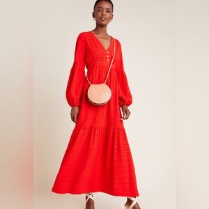 anthropologie | amadi alisha tiered red maxi dress linen blend s